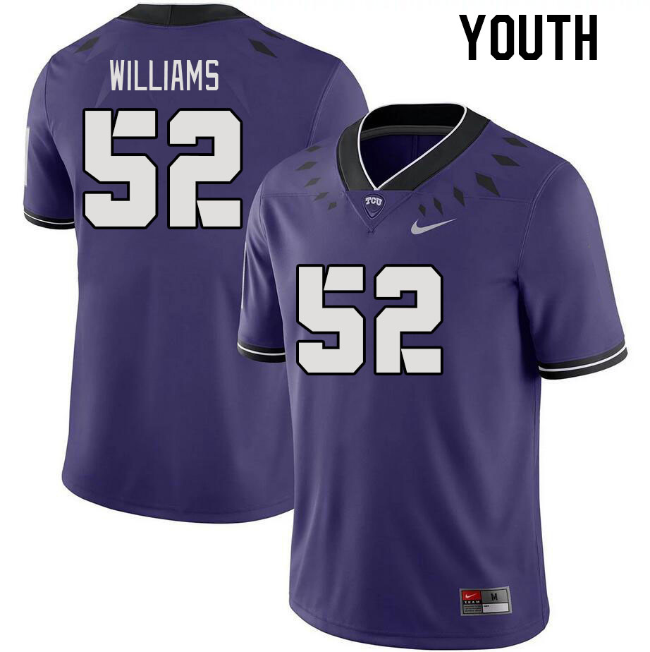 Youth #52 Damonic Williams TCU Horned Frogs 2023 College Footbal Jerseys Stitched-Purple - Click Image to Close